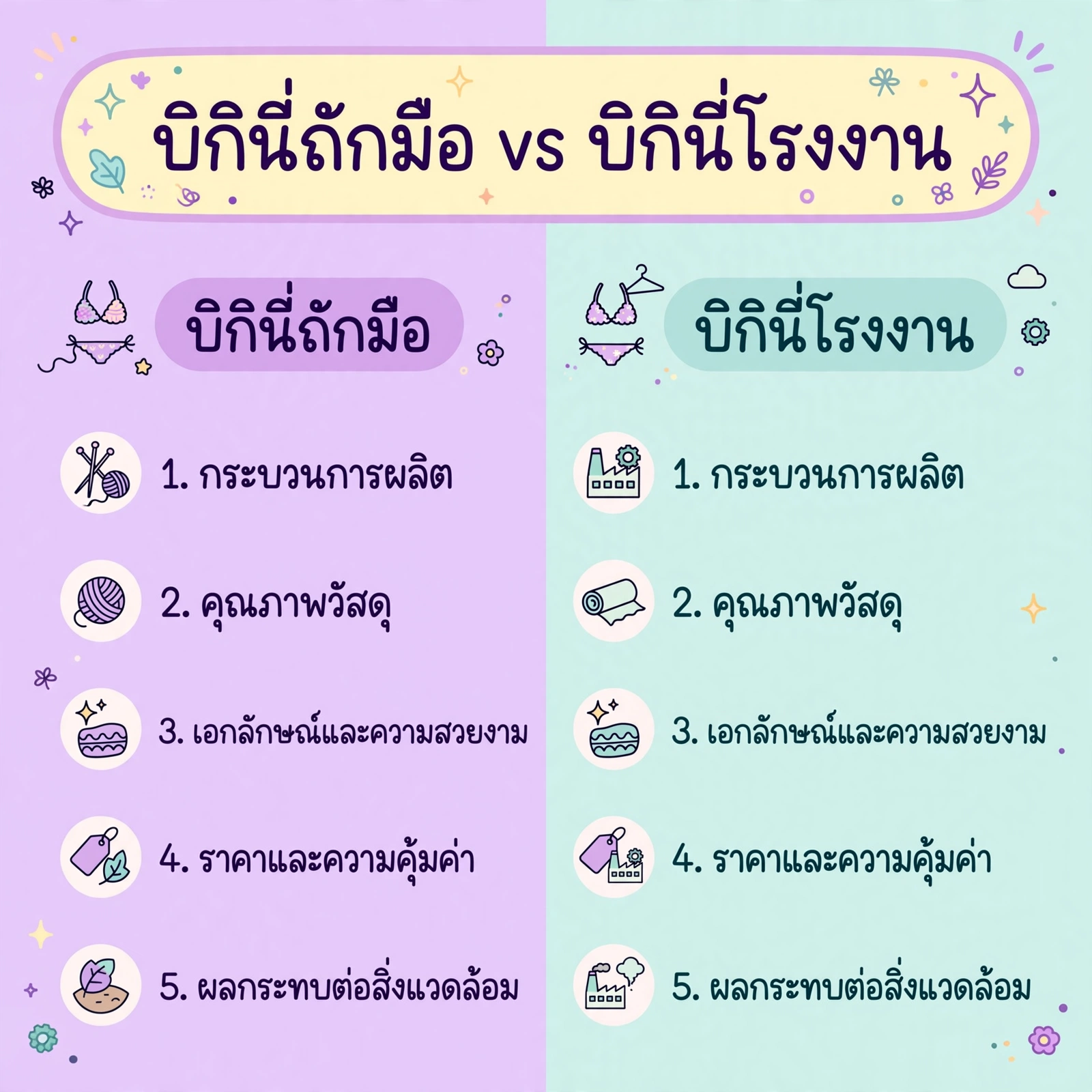 บิกินี่ถักมือ vs บิกินี่โรงงาน