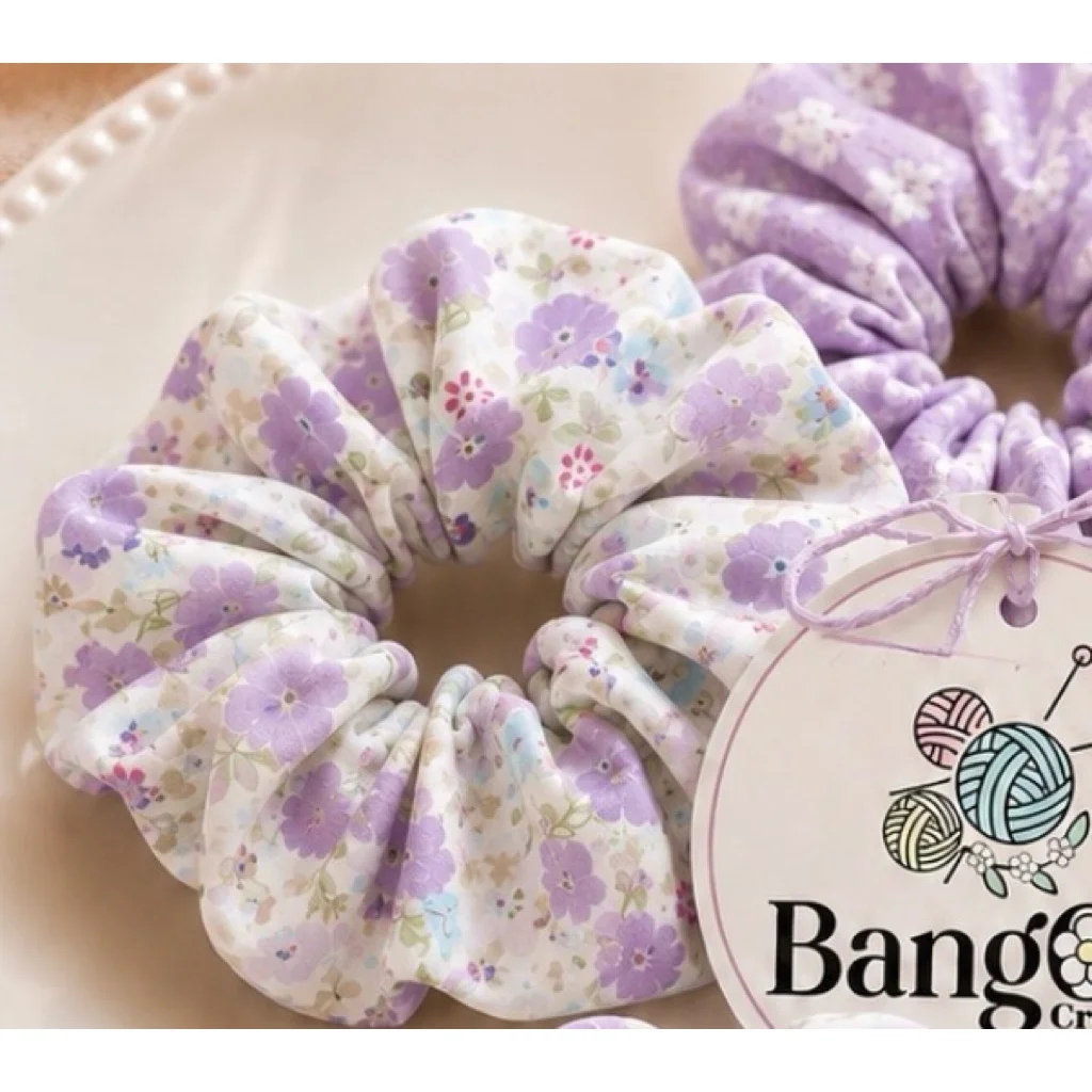 ยางรัดผมผ้า สีม่วงอ่อนดอกเล็ก