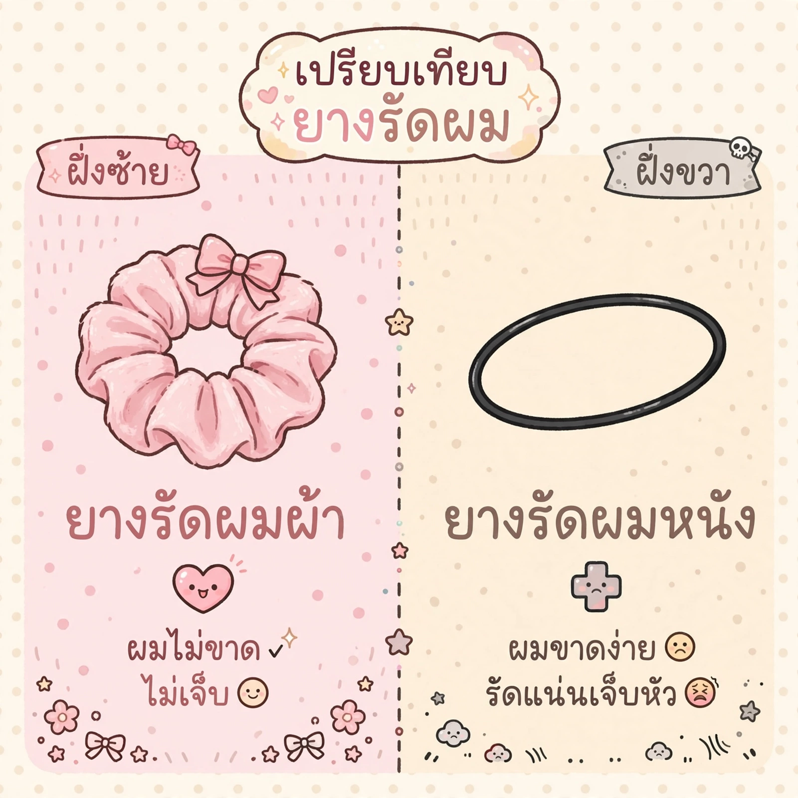 ยางรัดผมผ้า vs ยางรัดผมหนัง