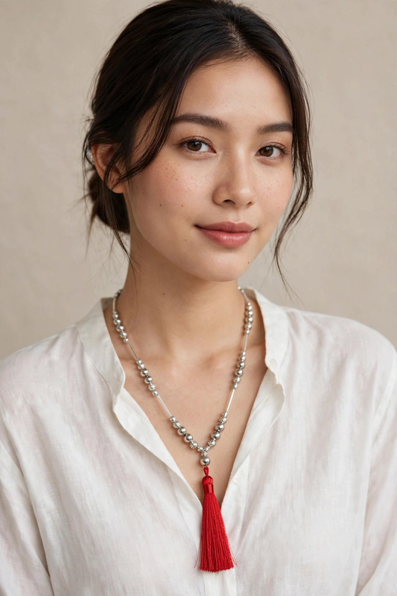สร้อยคอพู่ไหมจีนสีแดง